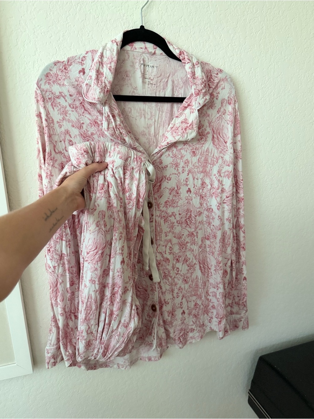 Posh Peanut Pink Toile Antoinette Button-Front Sleep Shirt and Pants